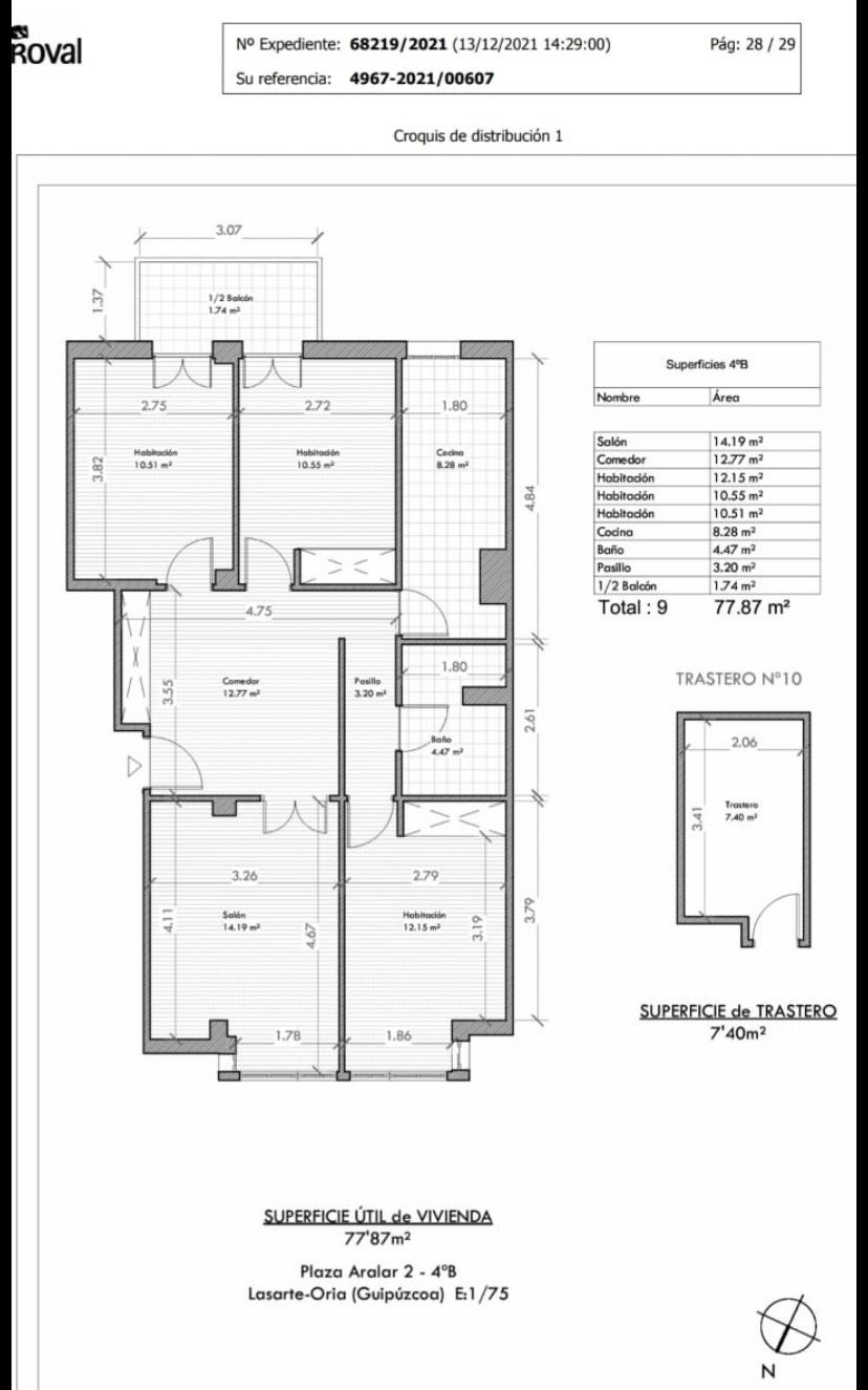 Croquis de distribución de vivienda con superficies